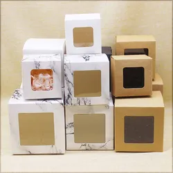 10pcs multi size from 5cm to10cm square window box with marbling design for christmas gifts package candy wedding wrapping box