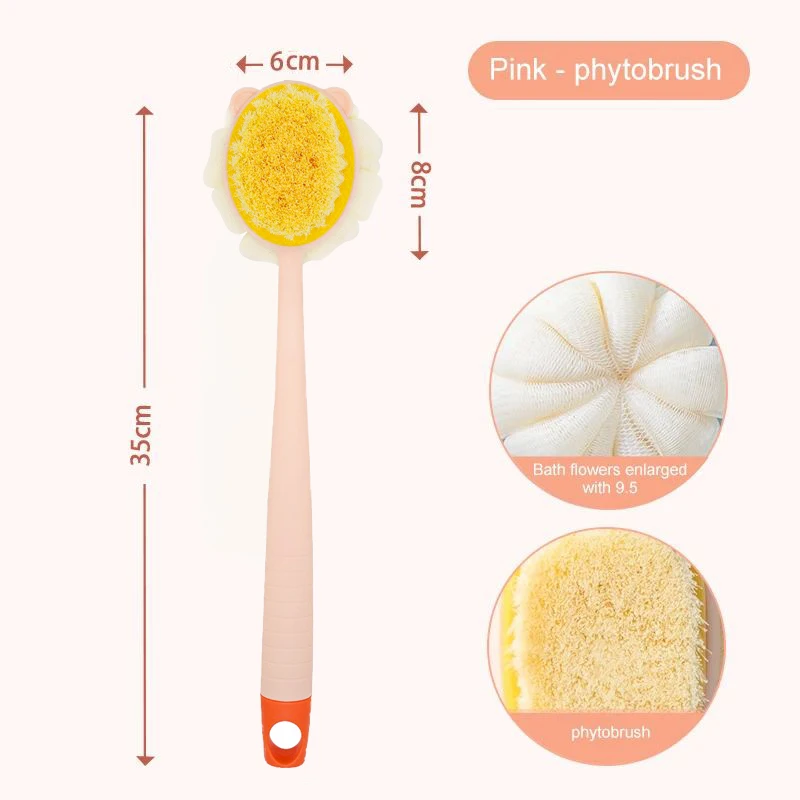 1Pc Pink Sponge Long Soft Hair Bath Brush Doubleside Rub Shower Brush Back Scrubber Exfoliating Tool