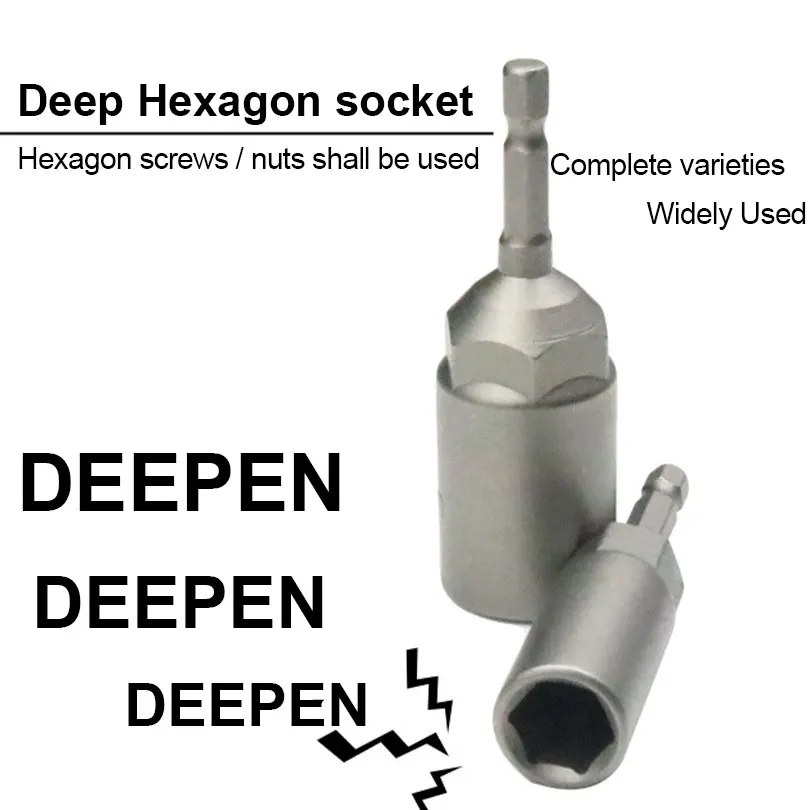 6mm-19mm Deepen Inner Hexagon Sleeve Electric Drill Sleeve Pneumatic Socket Head for Nut Wrench Hand Tools Electric Screwdriver