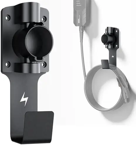 

Портативный органайзер для зарядных устройств электромобилей с поворотным шлангом и металлическим крючком для зарядных станций.