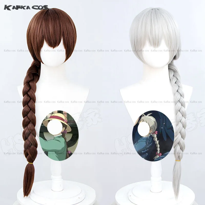 Anime Sophie Cosplay Wig Hairpins Long 90cm Dark Brown/Silver Braid Wig  Heat Resistant Synthetic Hair For Women Halloween