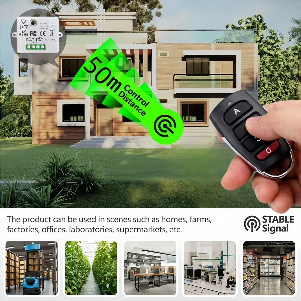RF433MHz اللاسلكية الذكية مفتاح الإضاءة وحدة استقبال التتابع الصغيرة 110 فولت 220 فولت مع جهاز تحكم عن بعد صغير لمروحة مصباح مصباح ليد على إيقاف