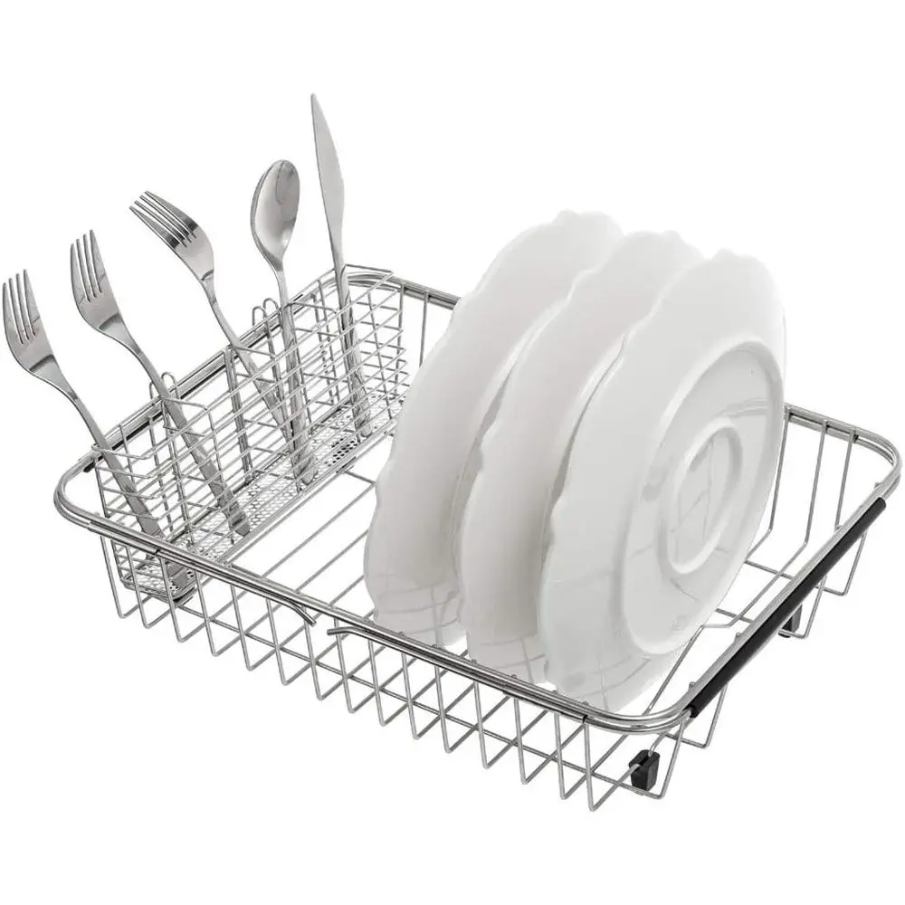 

Expandable Dish Drying Rack,Large Dish Drainer Drainwith 4 Division Utensil Silverware Cutlery Holder, Expandable Dish Rack Shel