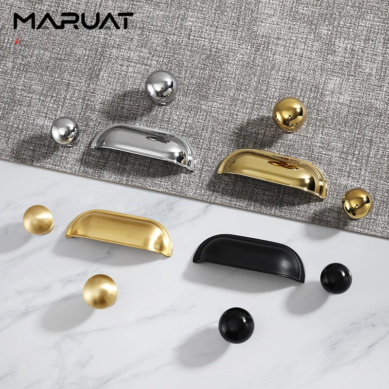 Solid Brass Handles Shell Like Cupboard Drawer Knobs Gold Wardrobe Door Pull Black Modern Kitchen Cabinet Door Furniture Handles