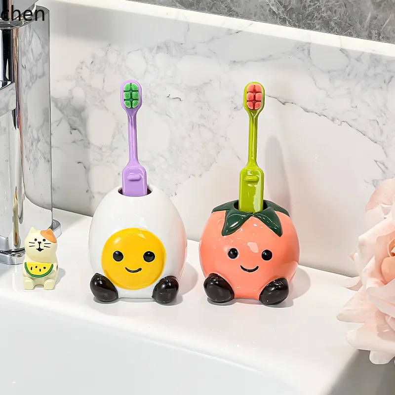 Cz egg tomato ceramic bathroom toothbrush & toothpaste holder shelf base stand
