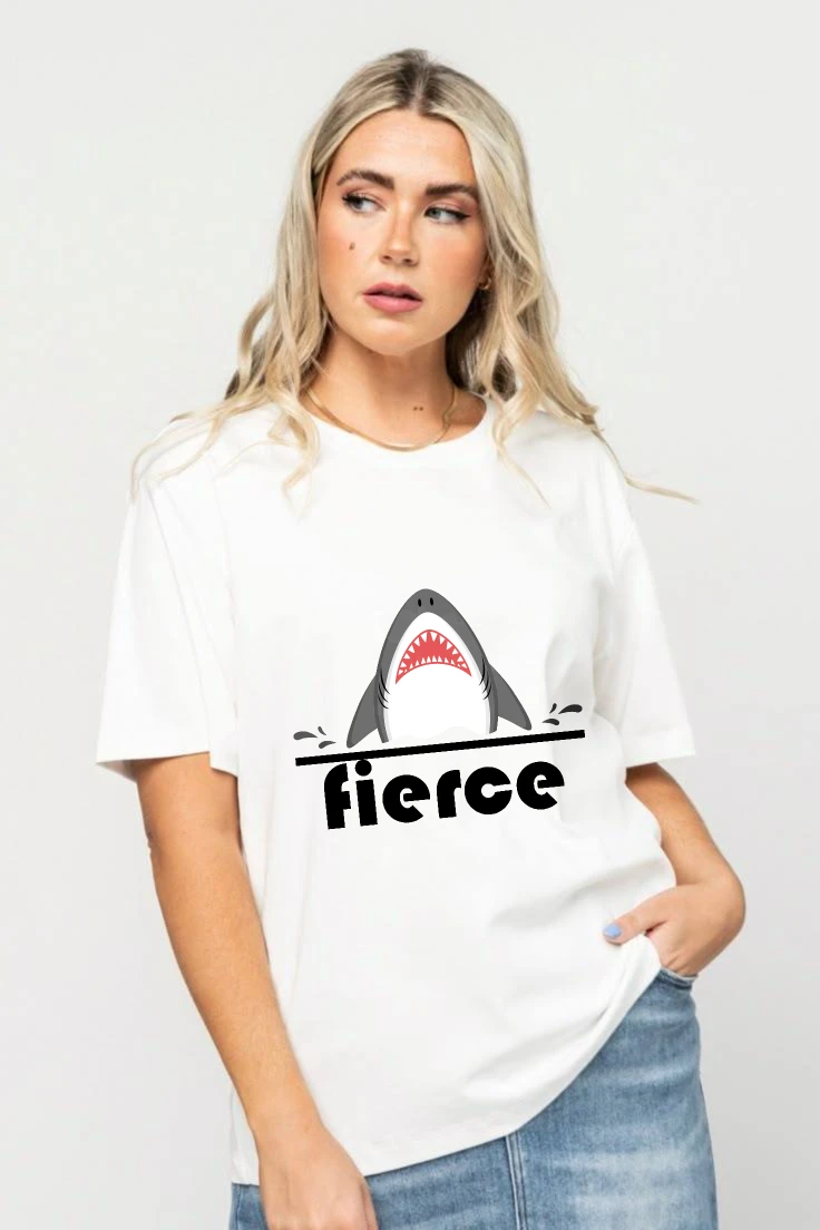 Women's T-shirts  Vintage Graphic y2k tops 100% cotton  Shark Above Water Fierce printed t-shirt y2k tops 90s vintage clothes