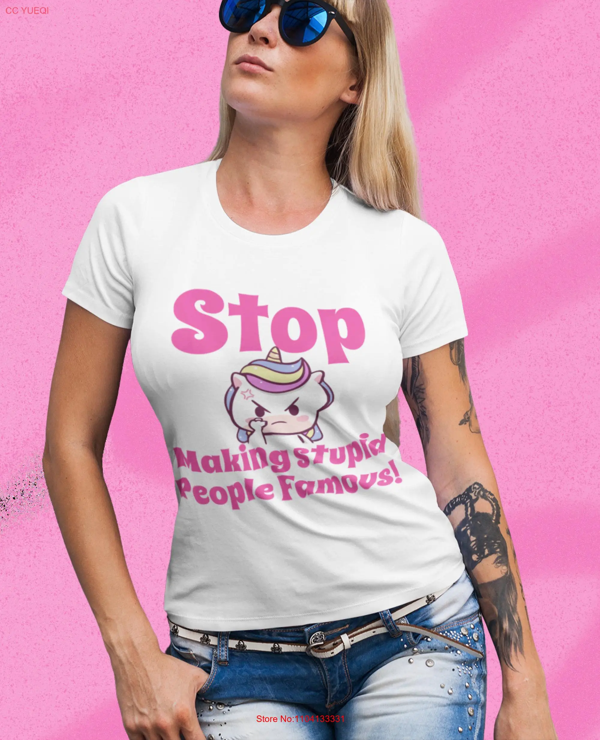 Camiseta cínica de unicornio Pare de hacer personas estúpidas, camiseta de mujer sarcástica famosa, refranes anudados para adolescentes, regalos de amistad rosky
