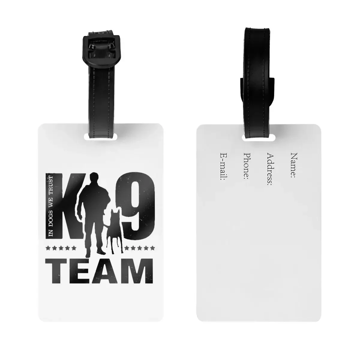 Custom K-9 Team K9 Unit Malinois Luggage Tag With Name Card Belgian Shepherd Dog Privacy Cover ID Label For Travel Bag Suitcase