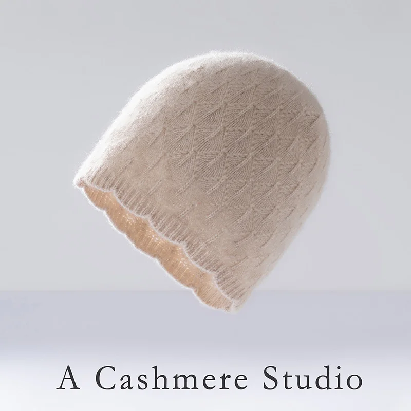 

High Quality 100% Cashmere Knitted Hat Women's Hollow Design wWinter Warm Fashion Outdoor Solid Color Joker Comfortable Soft Col