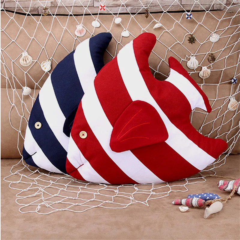 

Полосатая подушка в форме рыбы, подушка из хлопка и льна в средиземноморском стиле, украшение для дома, дивана, автомобиля, детский Декор для спальни