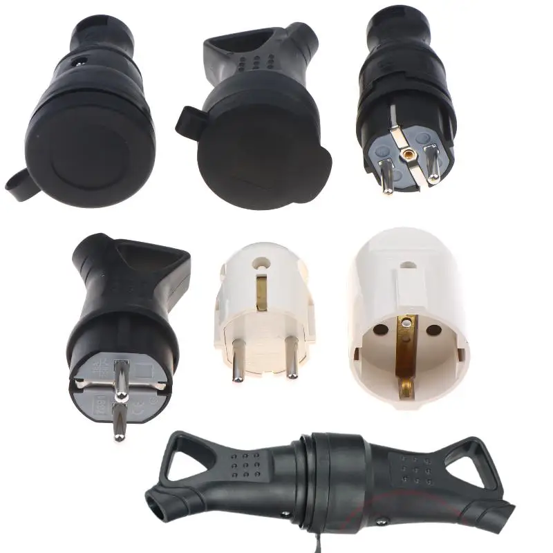 EU Heavy Duty Rubber Socket Plug IP54 with Cover 16A 250V 1Pcs for DIY Power Cord Construction Site Power Use