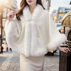 Mantelet Wintertime Coat New Style Fleecing Intensification Chinese Style Shortage of Money Shawl Solid Color Fur Collar Cape