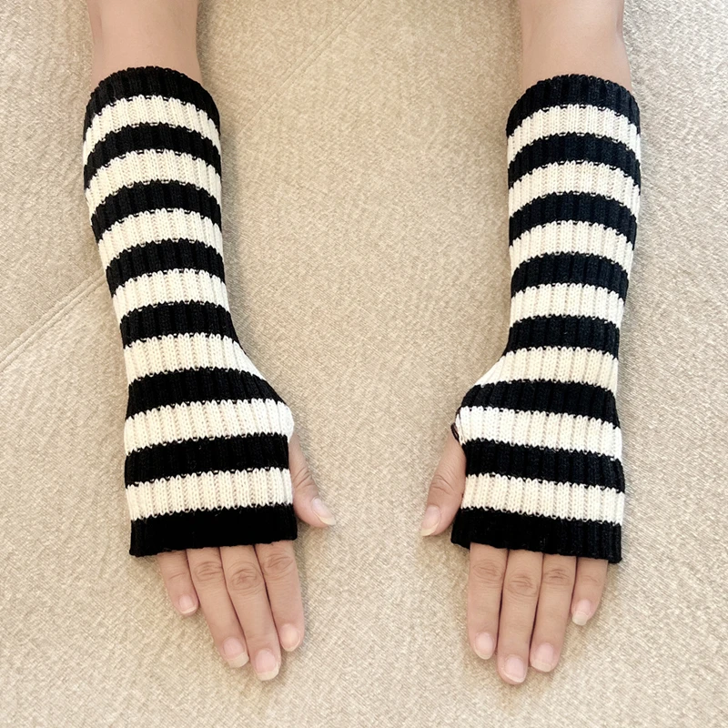 

Nail Photography Fabric Student Knitted Striped Long Fingerless Decorative Gloves Arm Warm Sleeves Manicure Showing Tool