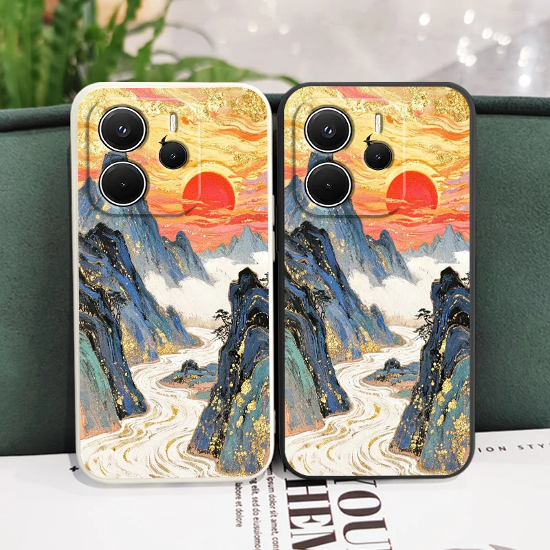 

Golden Red Sun Phone Case For Xiaomi Redmi Note 14 13 12 12S 11 11S 10 10S Pro Plus 15 15C 14C 4G 5G Silicone Cover