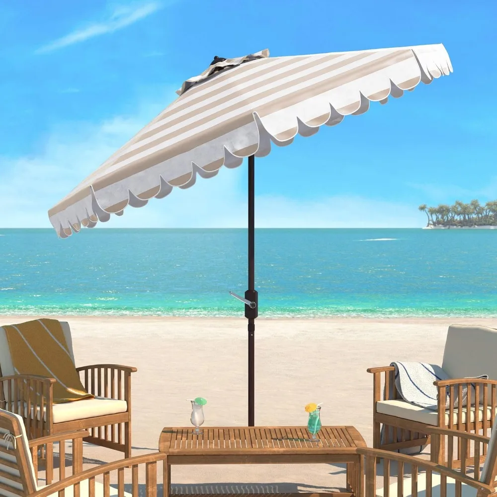 Outdoor Collection Vienna Beige/White Striped 11FT Round Crank Umbrella