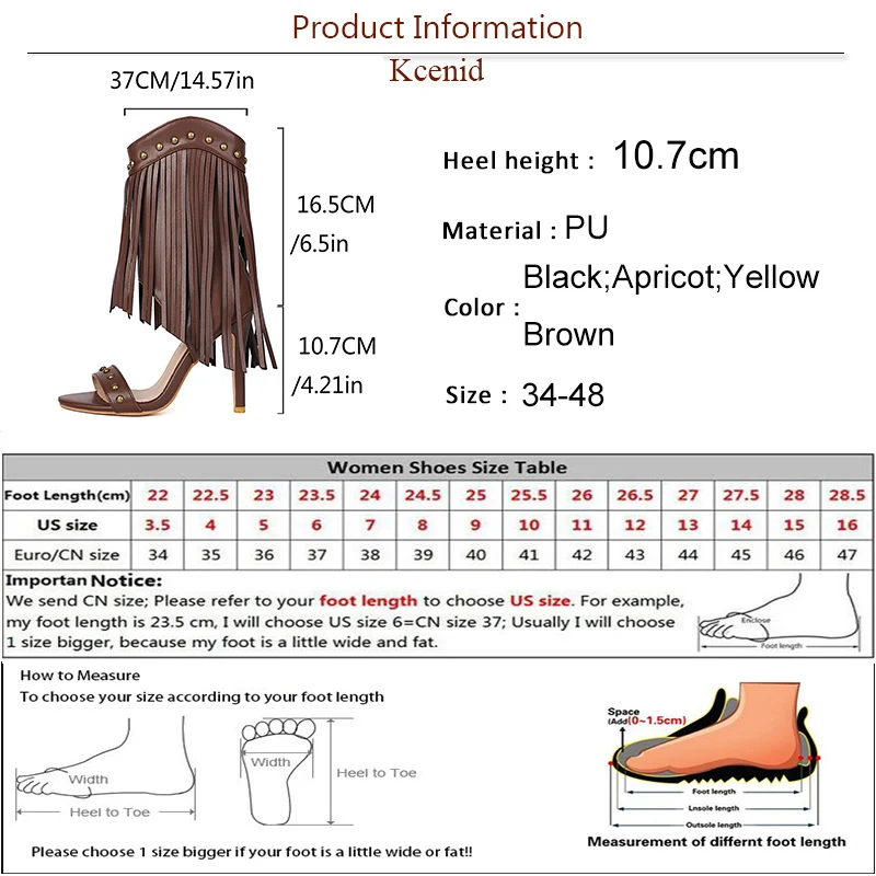Kcenid New Women's Fashion High Heels Open Toe Stiletto Boots Sandals With Rivet Tassel Design Zipper For Nightclub Party Dinner