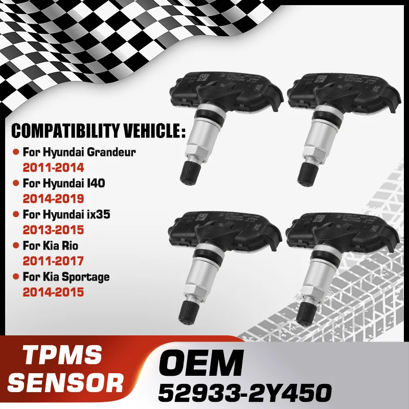 1/4 шт. датчик давления в шинах TPMS для Hyundai Grandeur Hyundai I40 Hyundai ix35 Kia Rio Kia Sportage 52933-2Y450 433 МГц