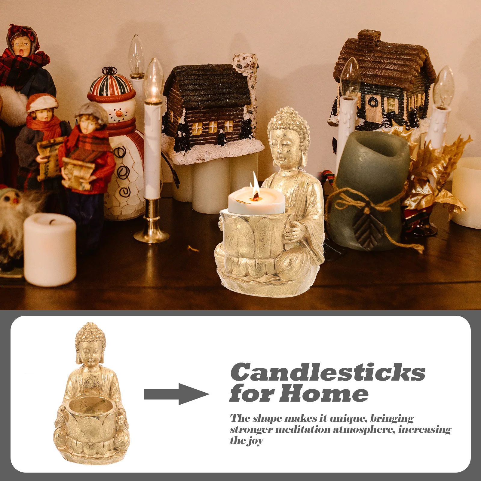

Resin Buddha Tealight Holder Buddha Figure Stand for Table Desktop Home Decor Decorative Candlestick Candlestick Artware
