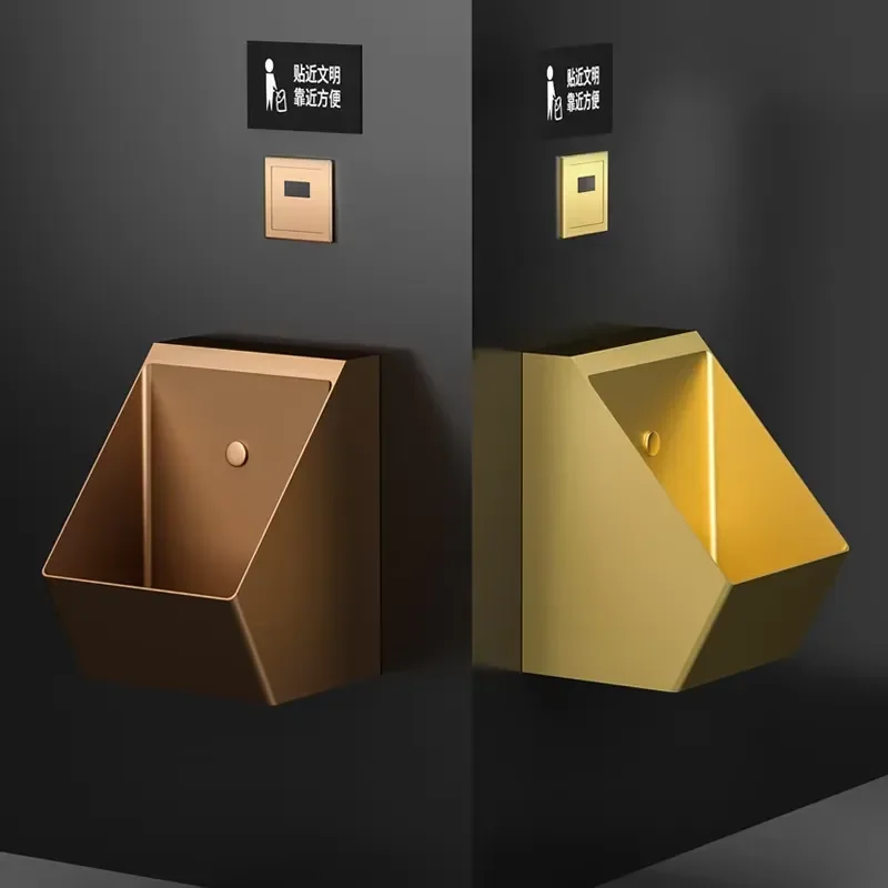 PVD Gold Plated 304 Stainless Steel Wall Mounted Urinal Commercial Bathroom Equipment for Premium Hotel Bar Project