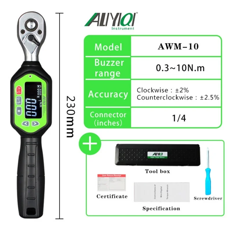 AWM-10,30,60 100 135 N.M 1/4 3/8 1/2 In.ch Screen  Regular Display Mini Digital Torque Wrench Bicycle Repair Hand Tools