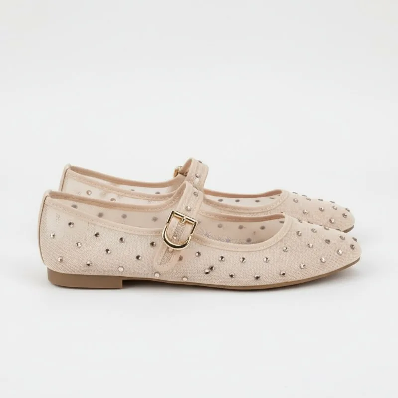 

Женские балетки Мэри Джейн с пряжкой со стразами, дышащие сетчатые туфли без шнуровки, повседневные рабочие туфли для женщин, обувь для вечеринок