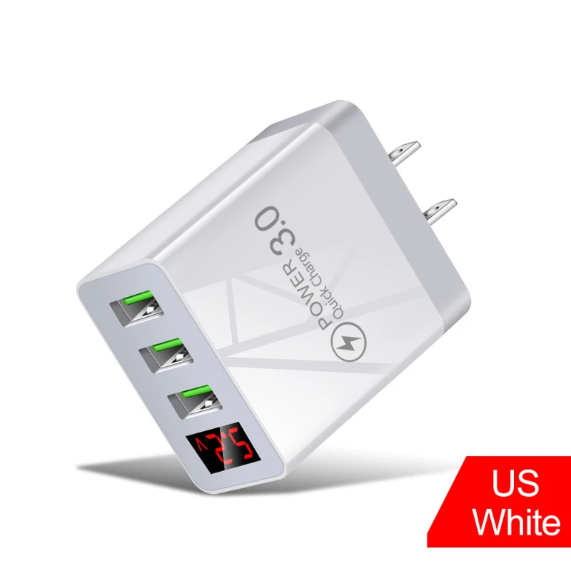 3.1A Digital Display Phone Charger 3USB Digital Display Quick Charger Multi Port USB Charging Head