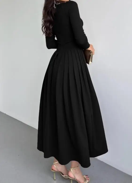 

2025 Spring Hot Selling Dress New Fashion Elegant High Waisted Long Sleeved Slanted Shoulder Collar Dress Women's Dress Autum