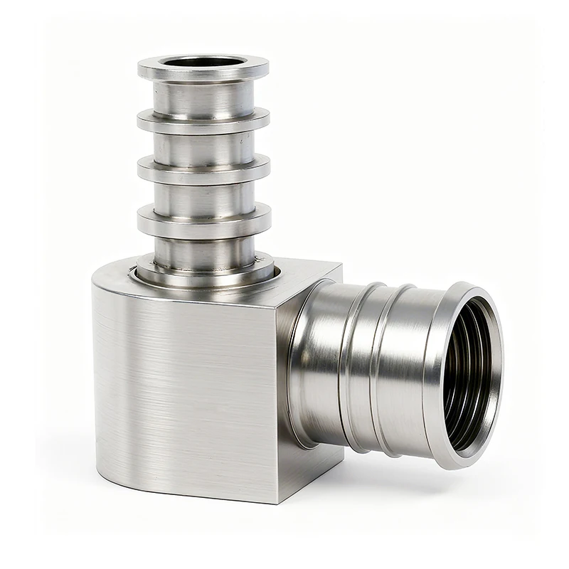 Custom CNC Machined 304 Stainless Steel 90 Degree Tri-Clamp Elbow, Multi-Step Ferrule Vacuum Quick Connect Fitting