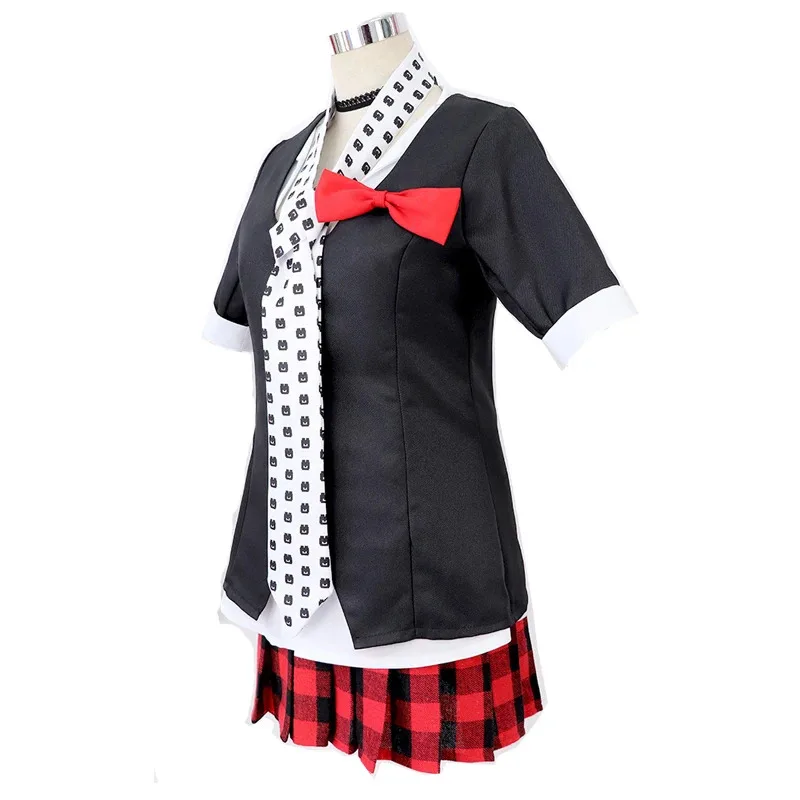 Anime Danganronpa Cosplay Costume Enoshima Junko Uniform Cafe Clothes Short Skirt Double Tail Braid Wig monokuma Bear Headweara; view 3