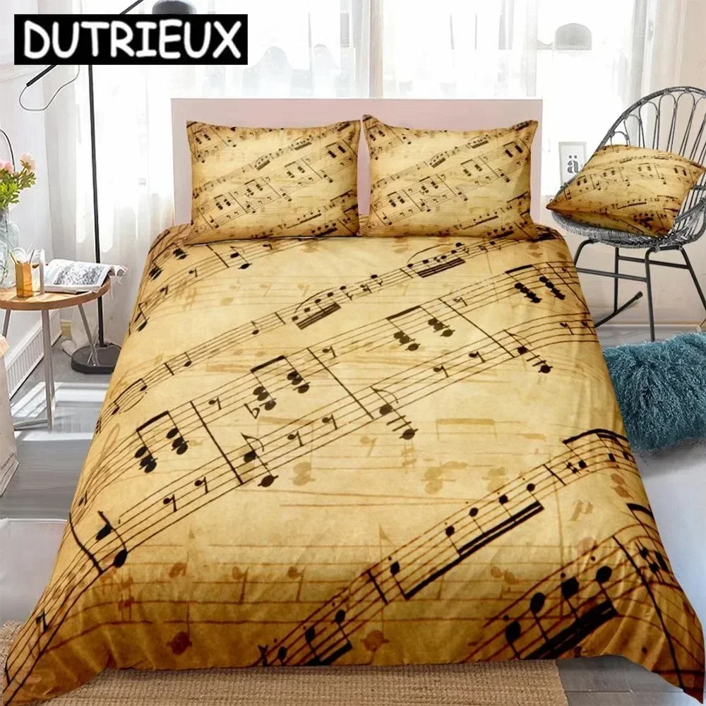 Music Stave Notes Duvet Cover Set Vintage Bedding Set Queen Quilt Cover Retro Bed Set Boys Home Textiles