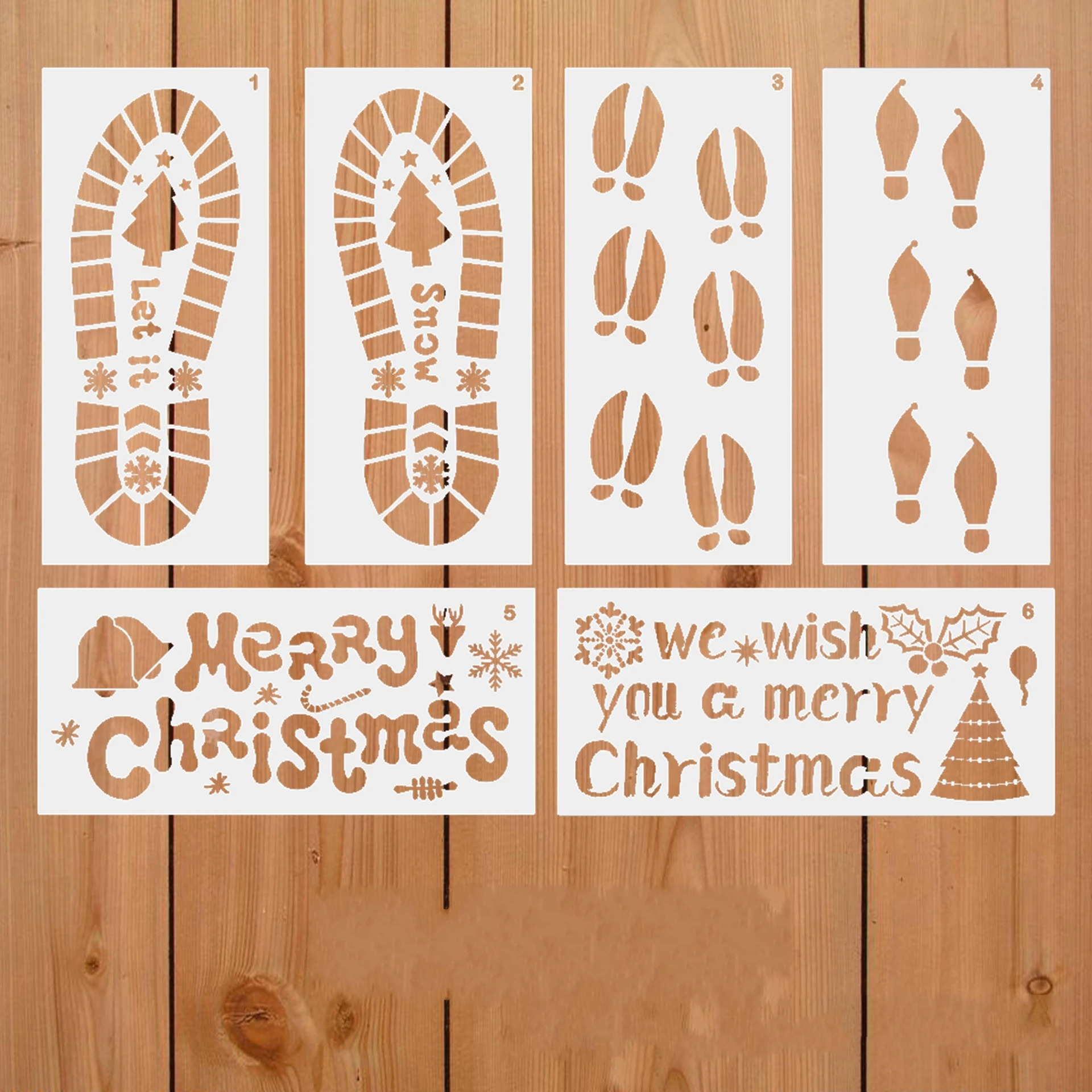 6Pcs 30cm Christmas Elf Footprint DIY Layering Stencils Wall Painting Scrapbook Coloring Embossing Album Decorative Template