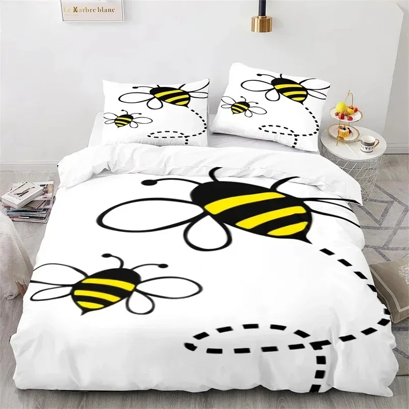 Cartoon Bee Duvet Cover Insect Honeybee Bedding Set Microfiber Wild Animal Comforter Cover King For Teens Boys Kawaii Home Decor