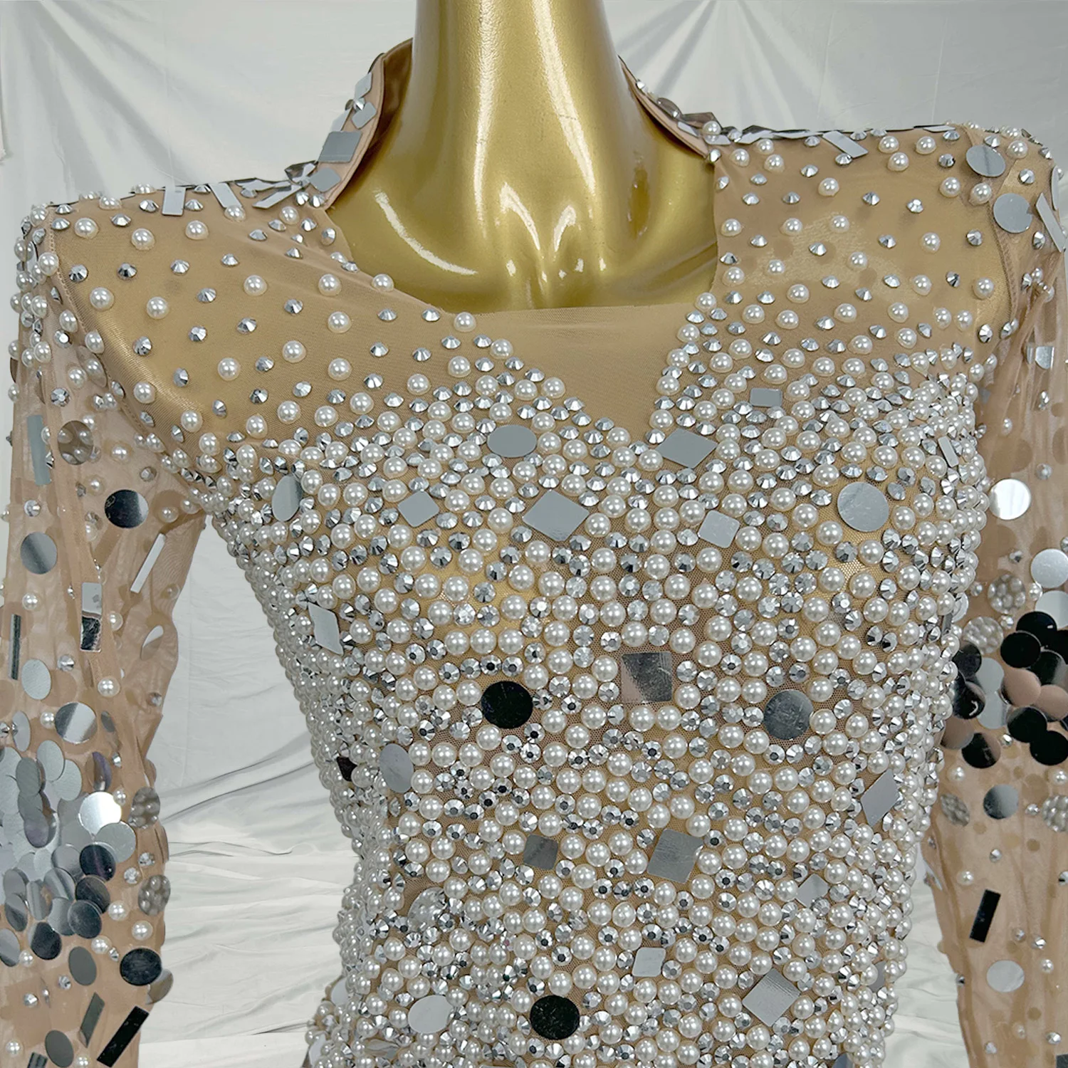 Guanghui lusso sexy specchi scintillanti maglia abito lungo donna festa di compleanno club celebra abito da ballo serale servizio fotografico usura