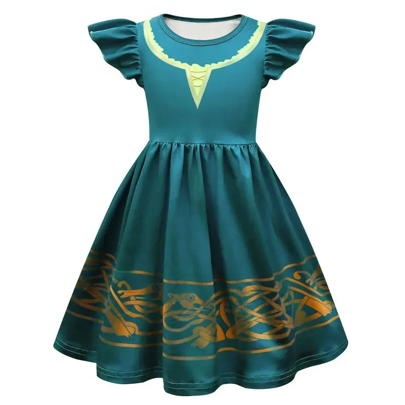 Vestidos de Halloween para niñas, disfraz de Mérida valiente para niñas, Vestido de princesa, bolso, Vestido de fiesta de Carnaval, Vestido de verano para niñas Cosshu