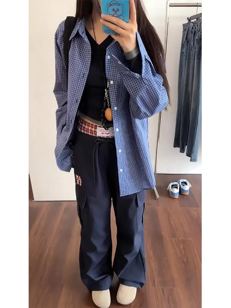 

Мужская рубашка в американском ретро-стиле, синяя в клетку, с длинным рукавом, Cleanfit, осенняя верхняя одежда, модный бренд, премиум-качество, молодежный стиль