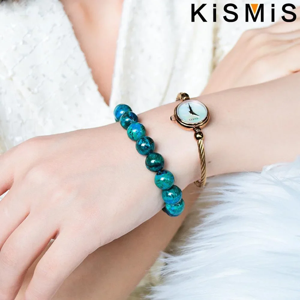 KISMIS 1PC Malachite Stone Jewelry Women Men Crystal Green Gemstone Round Beads Stretch Fashion Bracelet