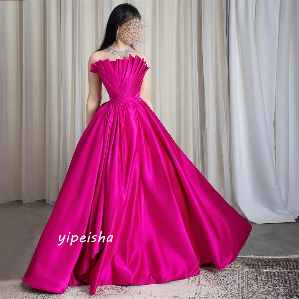 Jiayigong  Classic Modern Style Formal Evening Strapless Floor-Length Ball Gown Ruched Satin  Dresses