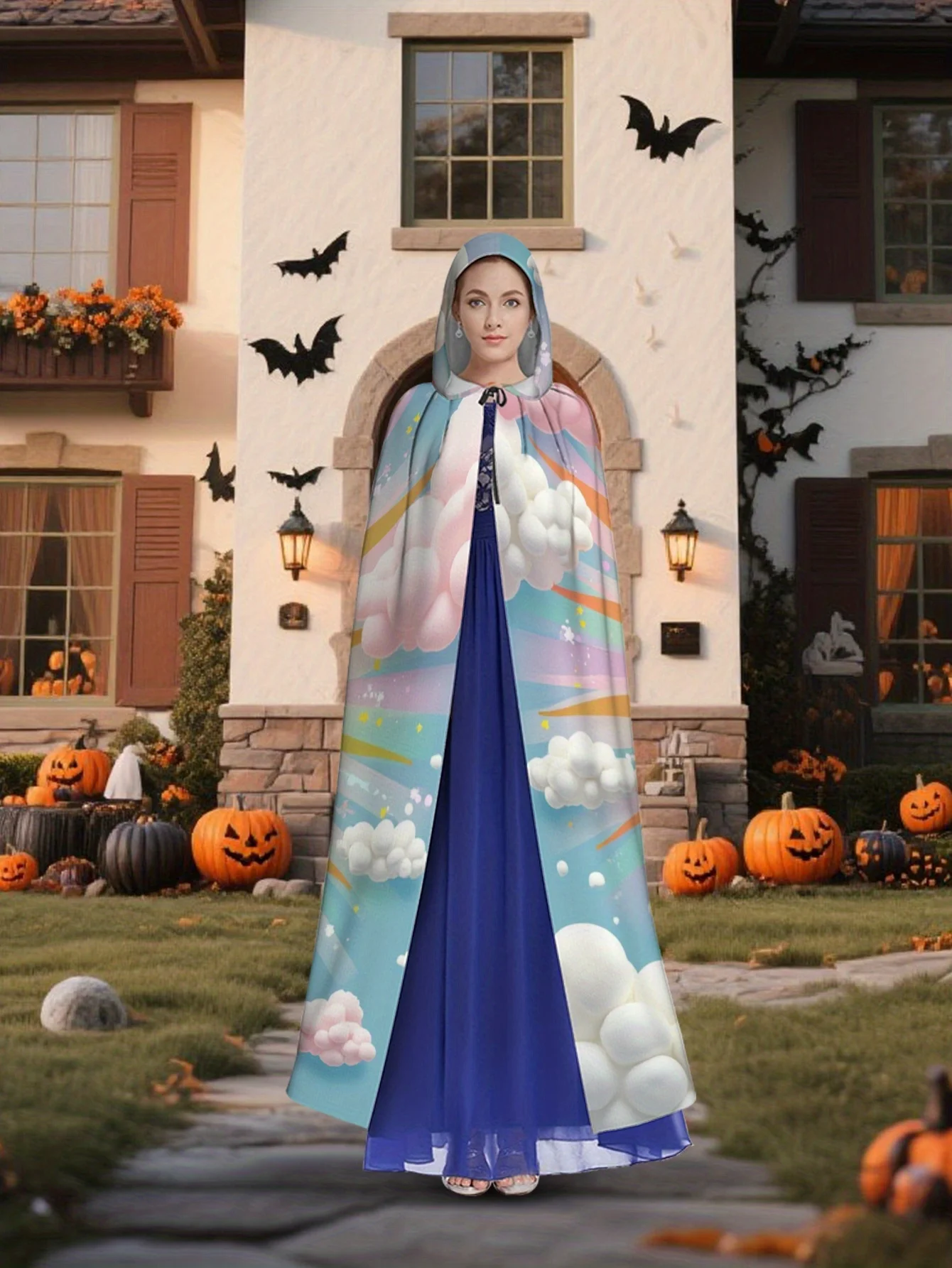 Customization 1pc LianyaoShi Product, 2D Flat Printing, Cozy Hooded Cape, Colorful Sun And Stars, 100% Polyester, For Family Reu