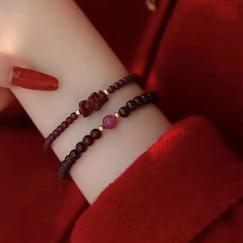 

Chinese WindNew Natural Cinnabar Garnet Bracelet High-grade Jewelry Evil Hand Ring Wangfu Stone Lucky Gift Guardian Amulet