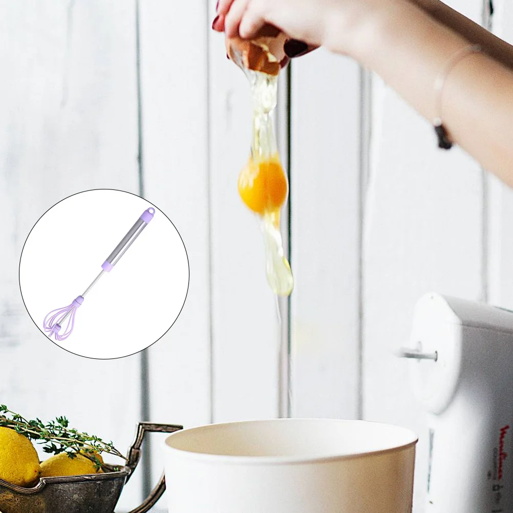 

1pc Egg Beater Manual Whisk Handheld Blender For Egg Milk Batter Chocolate Mixing Purple Silicone Non-Stick Dishwasher Safe