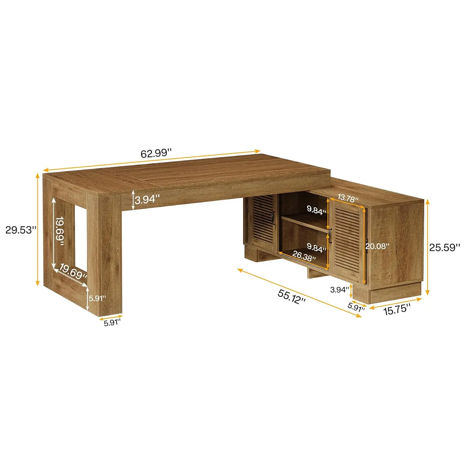 L Shaped Executive Desk With Storage & 2-Tier Shelf, 78 Inch Computer Table Workstation For Home Office, Dark Brown, Customized