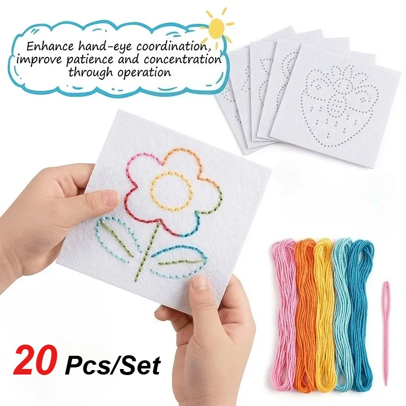 20 PCS/Set Basic Sewing Entry-Level Kit - Multiple Style  Including Plastic Needles, Thread, DIY Sewing Board, Felt Craft Kit