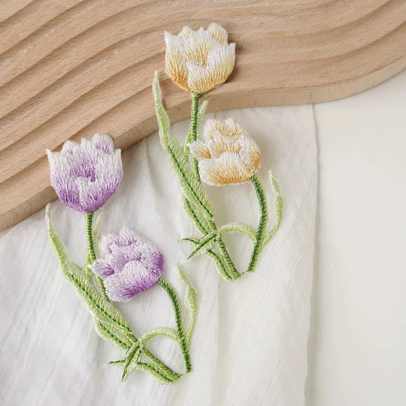 

2pair Tulip embroidery patches for clothes DIY sew on parches Wedding Dress Clothing accessories patch