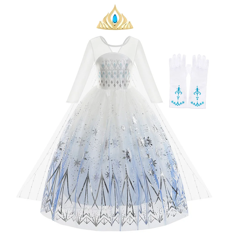Girls Elsa Cosplay Dresses Children Snow Queen White Christmas Birthday Party Clothes Kids Halloween Carnival Princess Costume