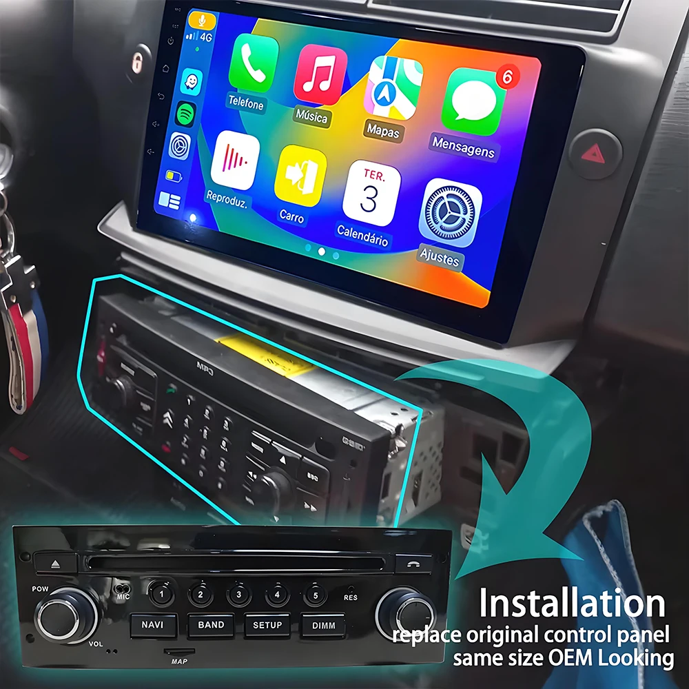 

Панель управления в стиле OEM для послепродажного обслуживания Android-экрана для PEUGEOT 207/207CC 2006-2015 для CITROEN C4/C-Triomphe/C-Quatre