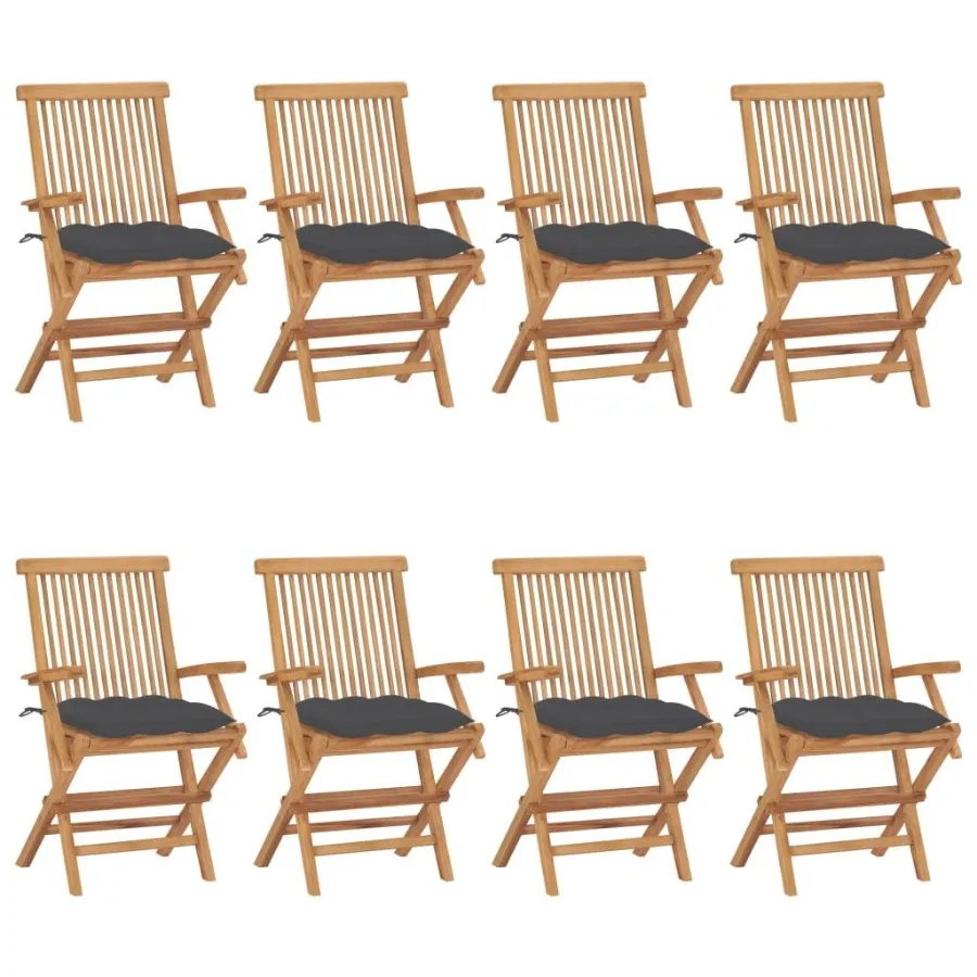 

Patio Chairs with Anthracite Cushions 8 pcs Solid Teak Wood