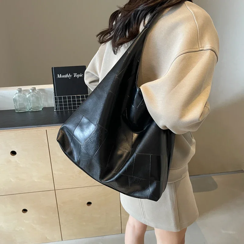 LEFTSIDE 2 Pcs/set Big Splicing Leather Shoulder Bags For Women 2024 Y2K Korean Fashion Trend Female Hobo Bag Lady Handbags