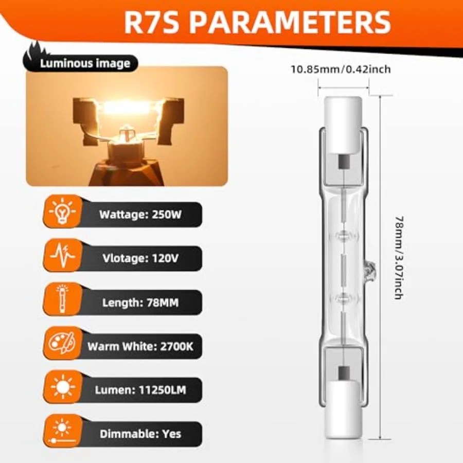R7S Halogen Bulb R7S T3 120V J Type Halogen Light Bulb with 3-Inch Long Double Ended for Work, Landscape, Security, Ceiling Lig