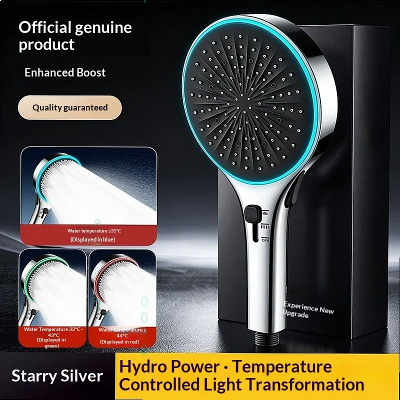 Cross-border Anti-scald Shower Head with LED Temp Display, High Pressure, Large Panel for Elderly