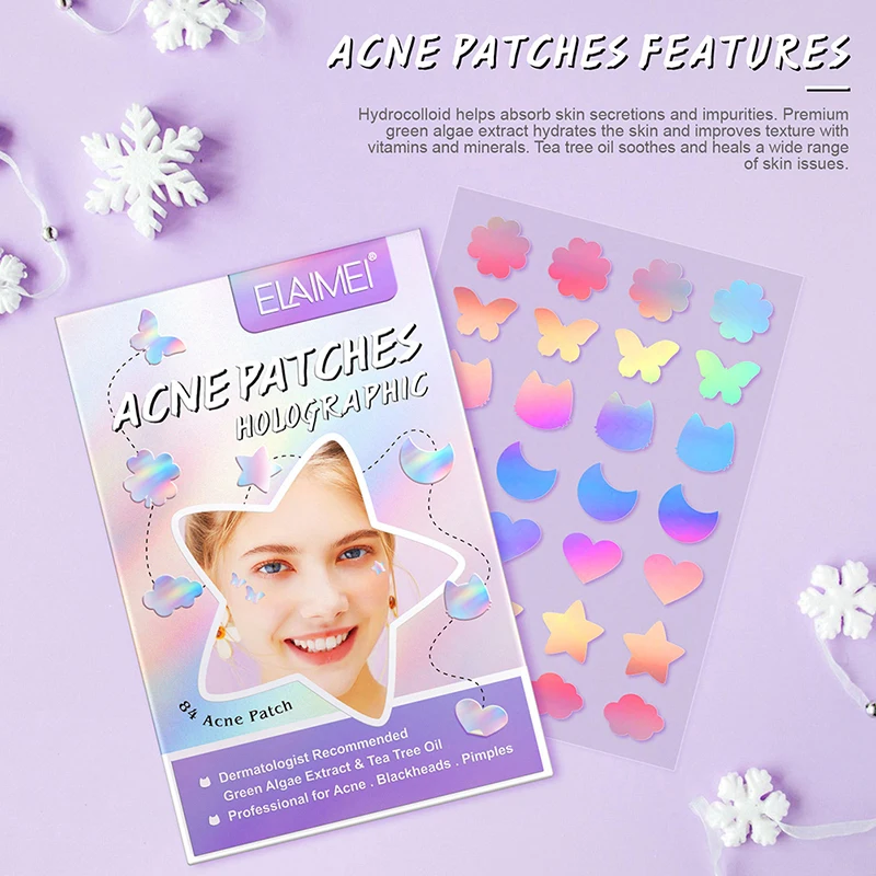 84Pcs Cute Heart Flower Invisible Acne Removal Pimple Patch Beauty Acne Tools Pimple Acne Concealer Face Spot Scar Care Stickers